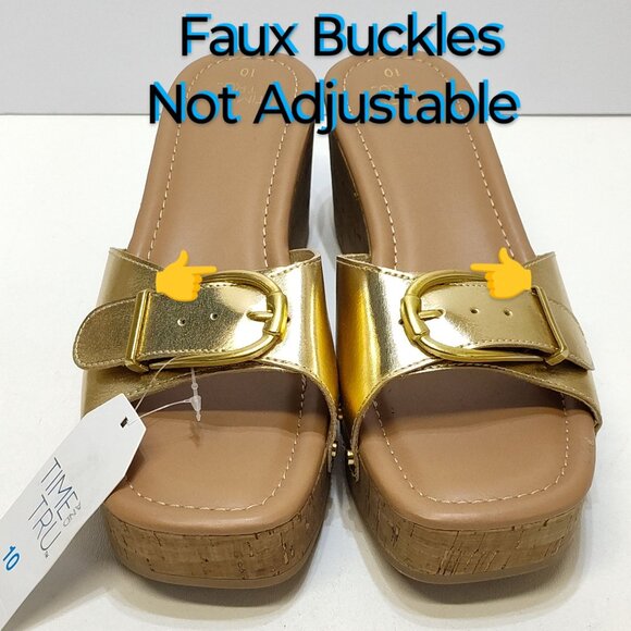 Time and Tru Gold Buckle Cork Wedge Platform Memory Foam Sandals Size 10 NWT - Picture 10 of 11